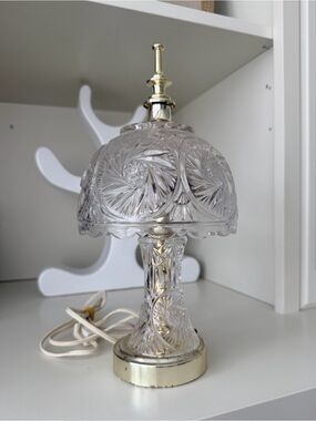 Vintage 60’S Antique Mushroom Glass Crystal Table Top Lamp 11.5” Working order